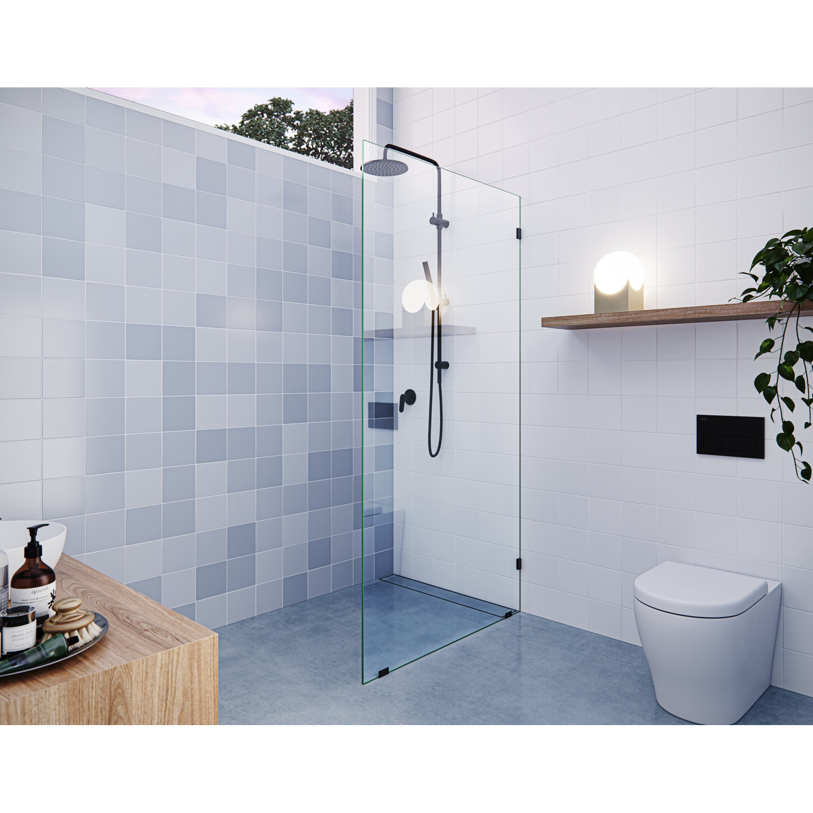 Vela 36" Frameless Fixed Shower Panel, Matte Black