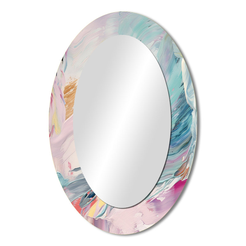 Spring Miracles In Tender Retro Pastel - Large Oval Wall Mirror On Metal, 36" x 24"
