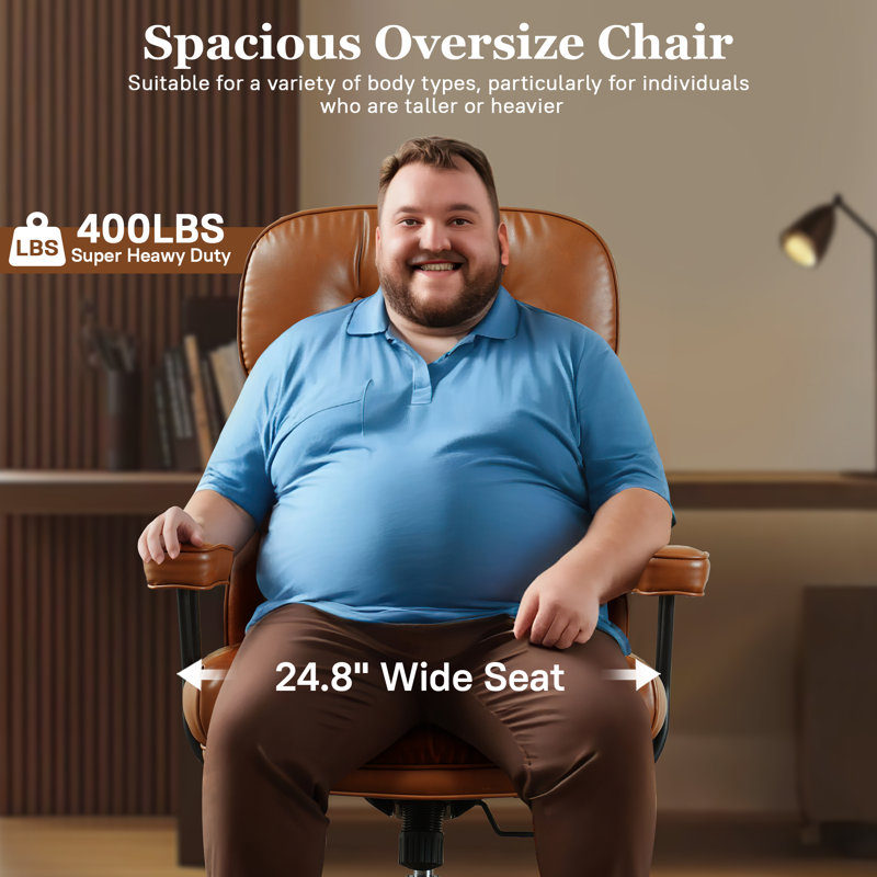 Albaugh Ergonomic Home Office Chair with Headrest, Large Executive Chair for Heavy Duty People, Mid-Century Big and Tall Lether Chair with Lumbar Support,  Computer Desk Task Chair for Home
