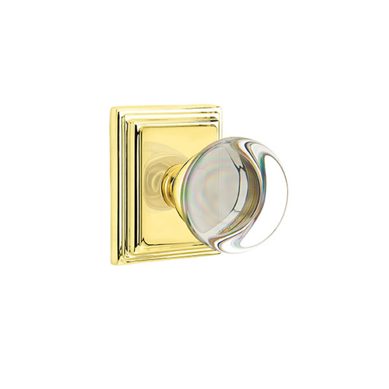 Ensemble de boutons d'intimité Emtek avec rosette Wilshire et bouton en verre Providence, Laiton poli