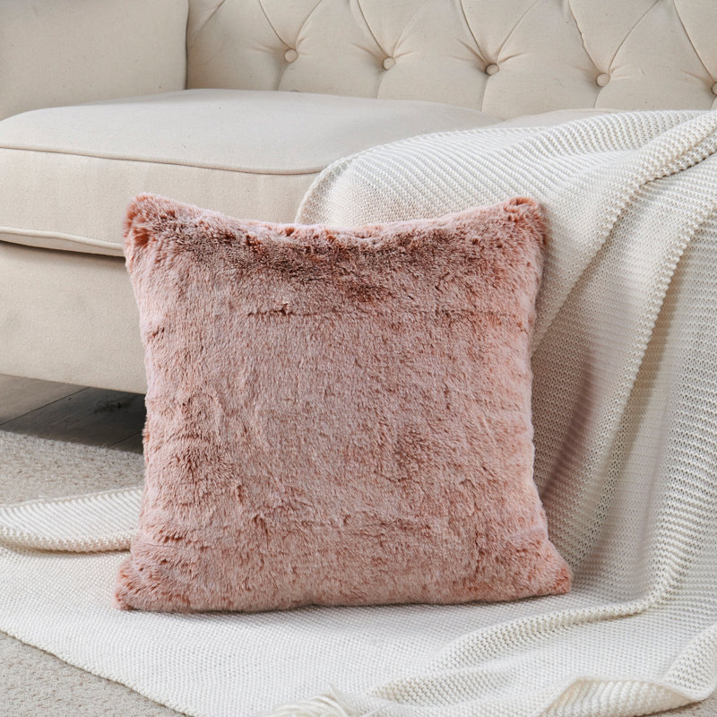 Heavy Faux Fur Throw Pillow Cover, Burnt Orange, 20' H x 20' W