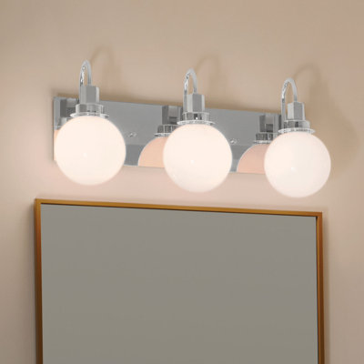 3-Light Chrome Vanity Bath Light with Opal Glass Shades