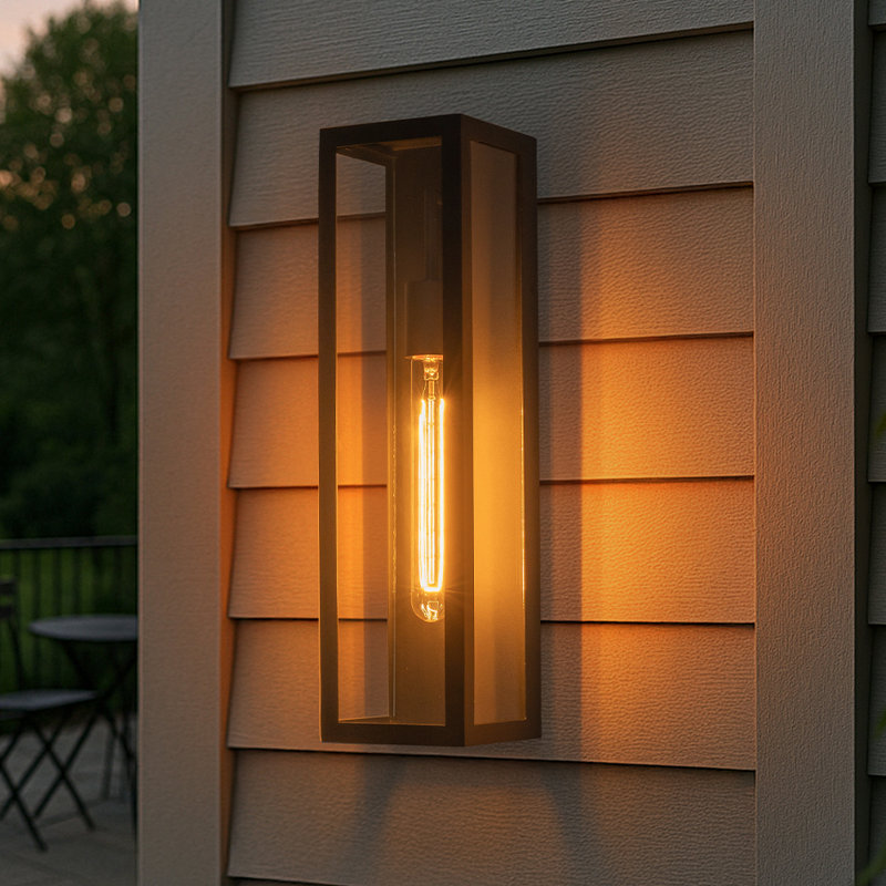 H18" 1-light Modern Minimalist Black Outdoor Wall Lantern With Clear Glass Dusk To Dawn Outdoor Exterior Wall Light Open Bottom Wall Sconce For Porch Garage Entryway
