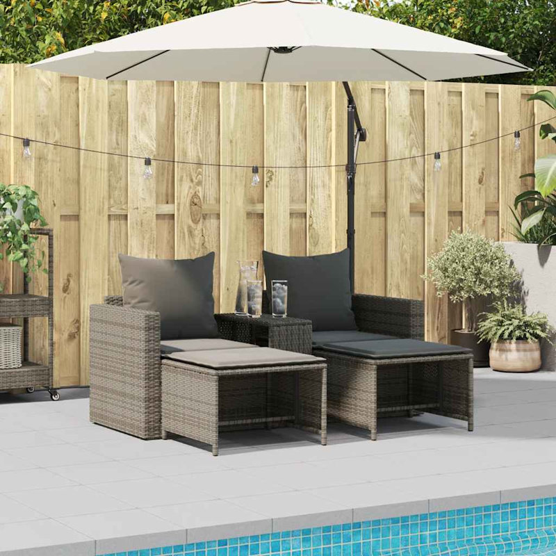 Ensemble de canapé de patio 5 pièces avec coussins empilables en rotin de polyester, Noir / gris