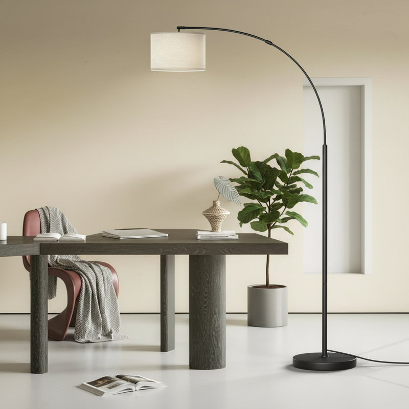 Arc Floor Lamp 75" with LED Bulb Included, 3 Color Temperatures & Memory Function, Arched Floor Lamp with Linen Shade & Weighted Cast Iron Base, 350° Adjustable Standing Lamp for Living Room Bedroom