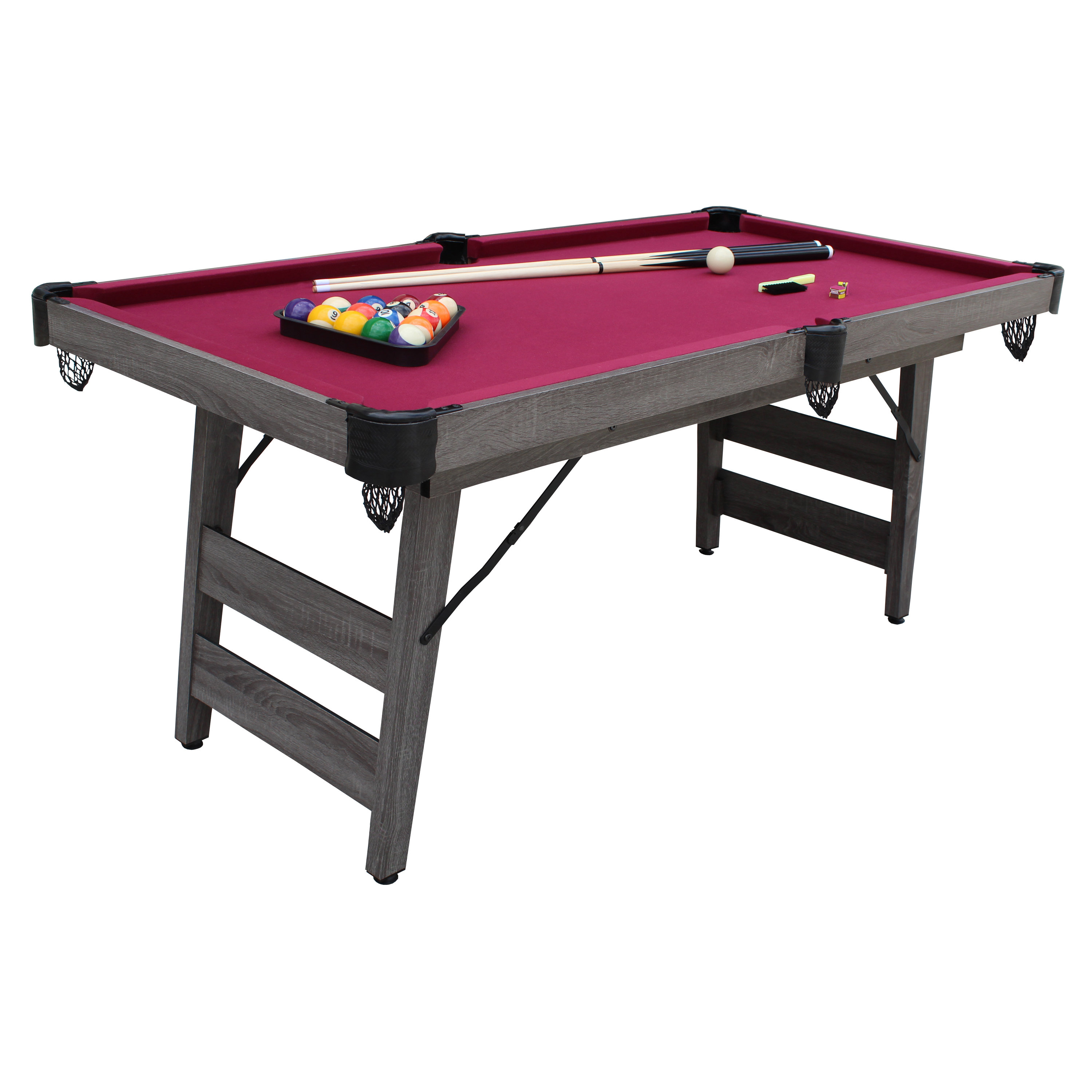 GoSports 8 ft Pool Table with Wood Finish - Modern Billiards Table with 2  Cue Sticks, Balls, Rack, Felt Brush and Chalk