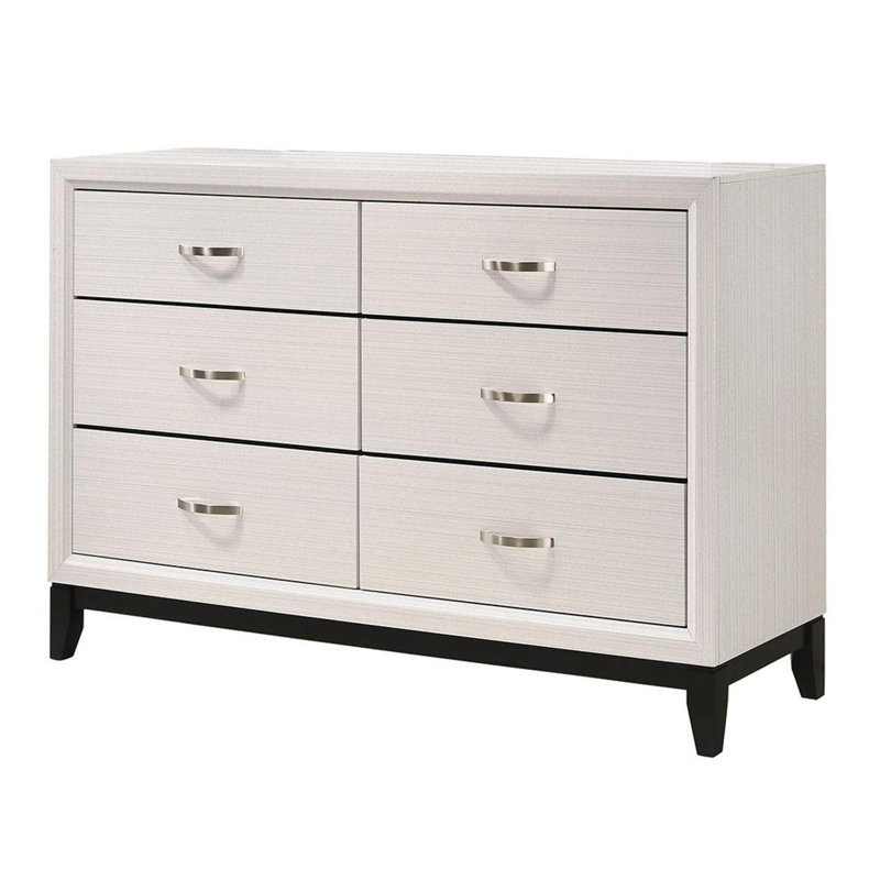 Commode double 6 tiroirs Salene, Blanc / noir