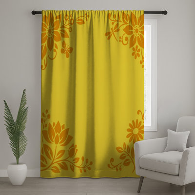 Yellow Floral Motif Window Curtains, Floral Sheer & Blockout Curtains - 1 Panel