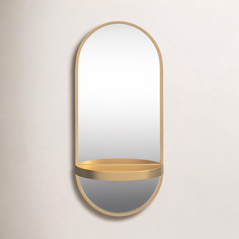 Lumi Metal Flat Mirror with Shelves, Gold, 24.25" H x 11 W