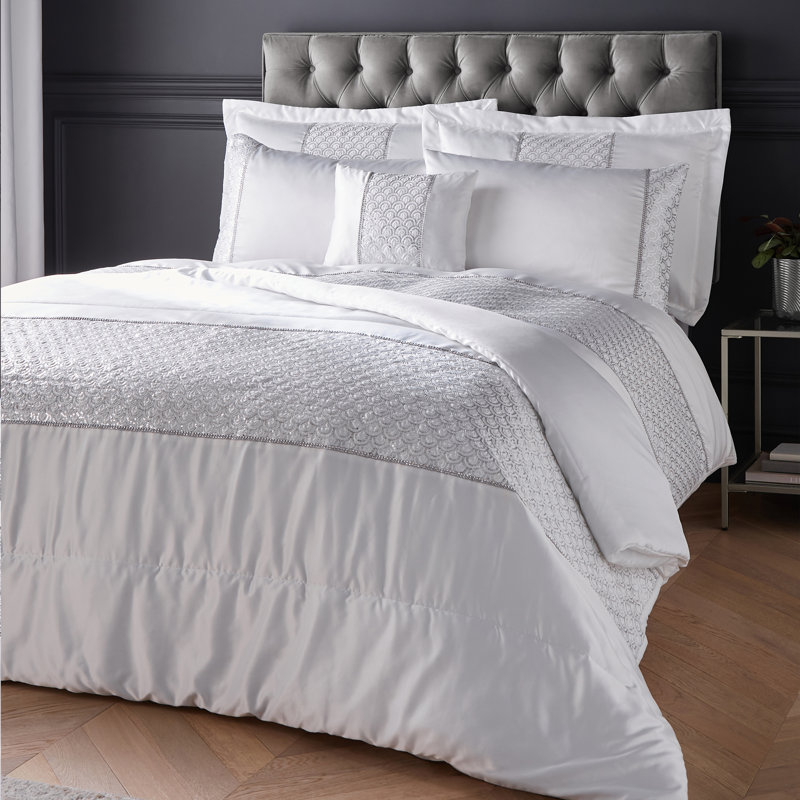 Deco Sequin Quilted Pillow sham Pair, White