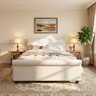 Modern Upholstered Bed Frame With Thick Headboard