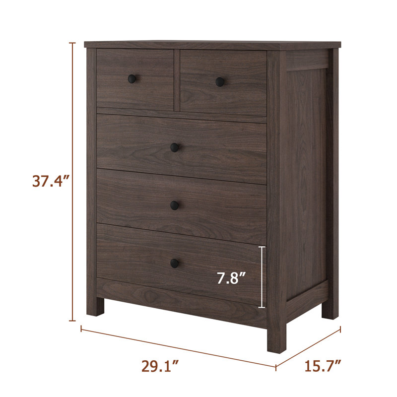 73.7 cm W Chest of 5 Drawers, Brown
