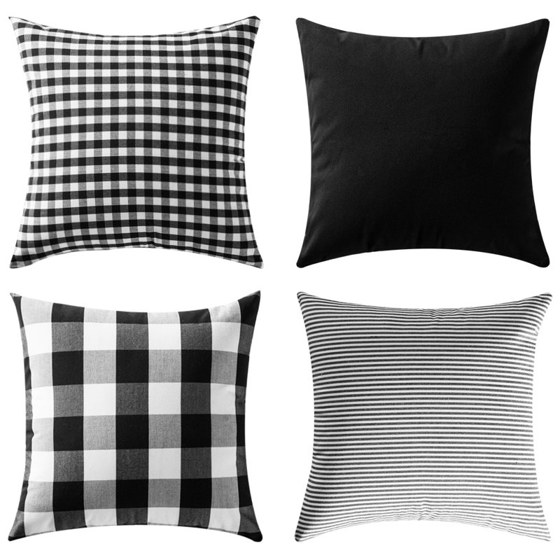 Cotton Blend Throw Pillow, Black, Polyester/Polyfill