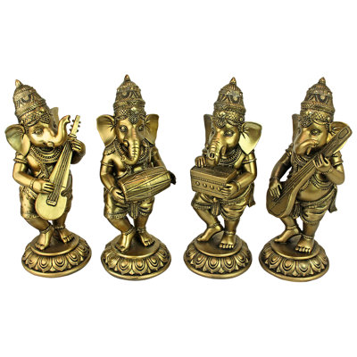 Hindu Gods Lord Ganesha Musical Elephant 4 Piece Figurine Set