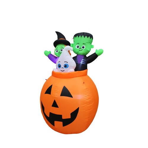 The Holiday Aisle® Pumpkin Basket with Baby Ghost, Witch and Monster ...