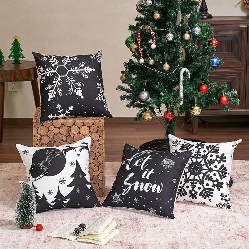 Christmas Decor Pillow Covers Set Of 4 Decorative Throw Pillowcase For Winter Xmas Holiday Home Decor For Sofa Couch (Christmas Tree Snowman Gloves Deer)