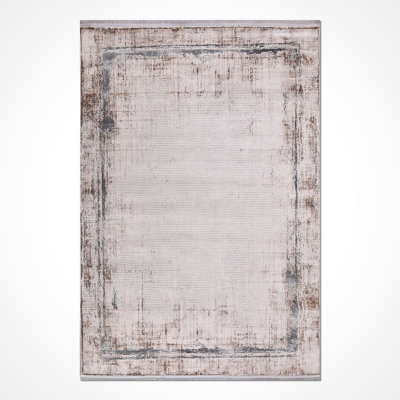 Abstract Cream Machine Washable Non-Slip Area Rug