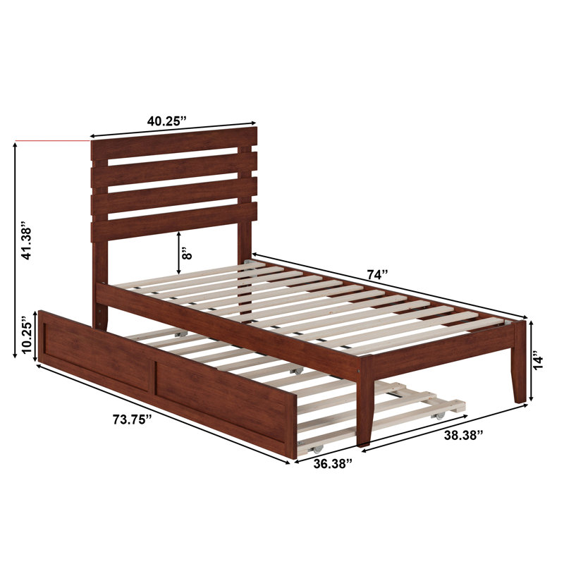 Lit plateforme avec lit gigogne en bois massif Jaqson par Harriet Bee, Simple, Noyer