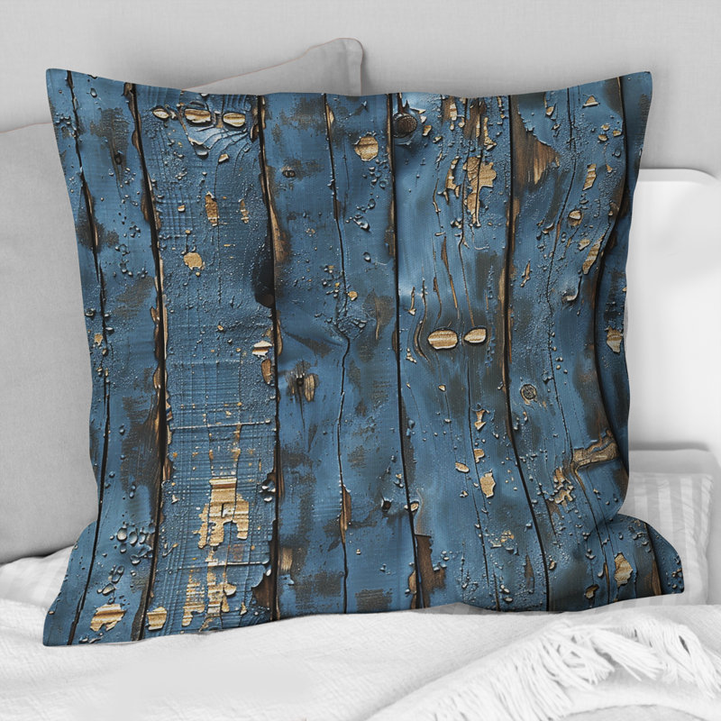 WeatheWood I - Farmhouse Throw Pillow, Blue/Gold, 16"H x16"H