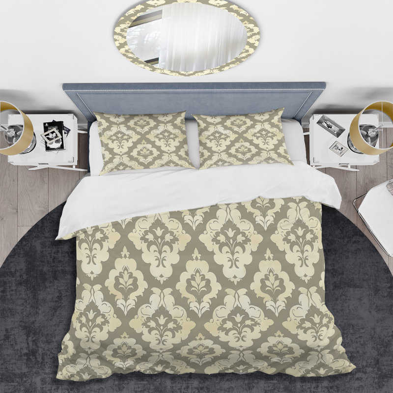 Ensemble de housse de couette moderne beige à motif quadrilobe IV, Housse de couette simple et deux taies décorative