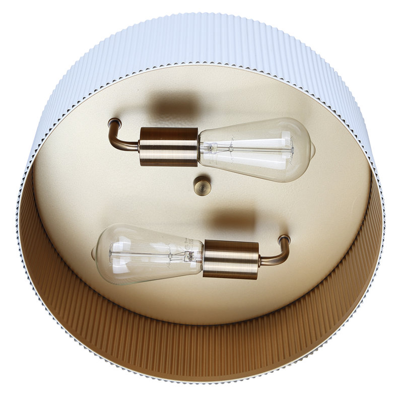 REXTON 13,875 po Plafonnier encastré blanc mat 2 lumières 60 watts 2 lumières avec abat-jour en métal doré