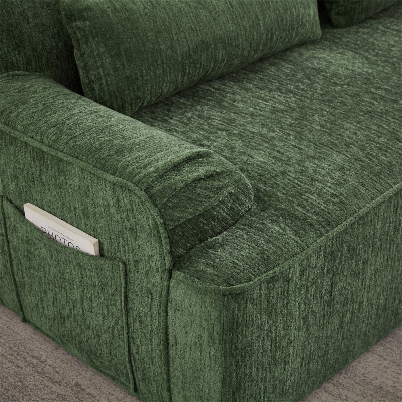 Canapé modulaire surdimensionné en forme de L Boneless, Chenille verte, Face à la droite