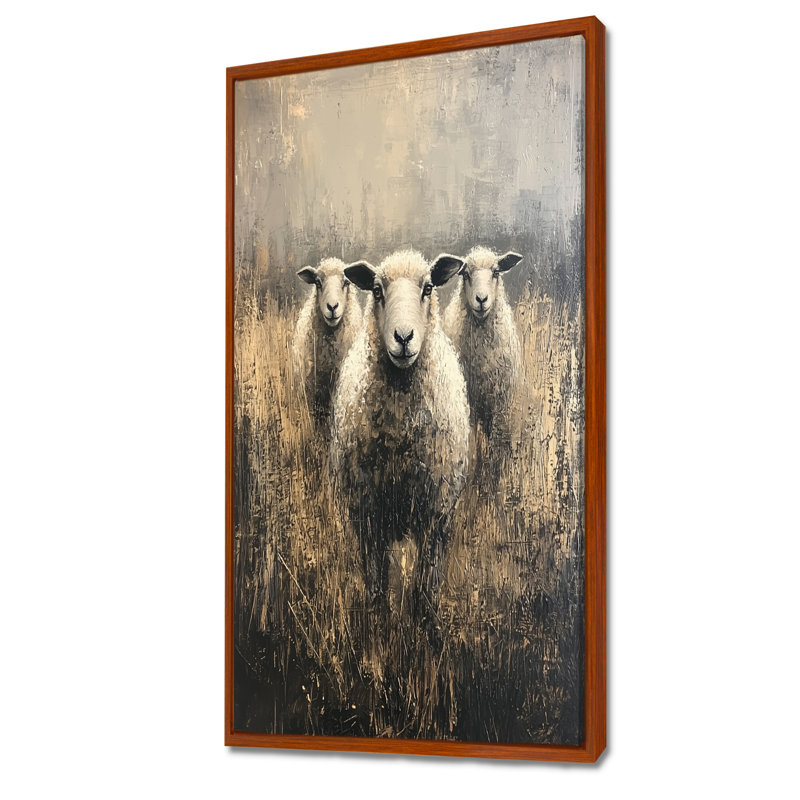 Dontay Minimalisme moutons Woolly Wanderers II - moutons, art mural, H 60 po x l 28 po, Impression encadrée flottante, Brun
