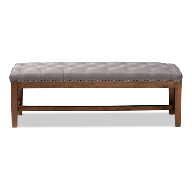 Banc rembourré en bois d'hévéa massif Sage, gris