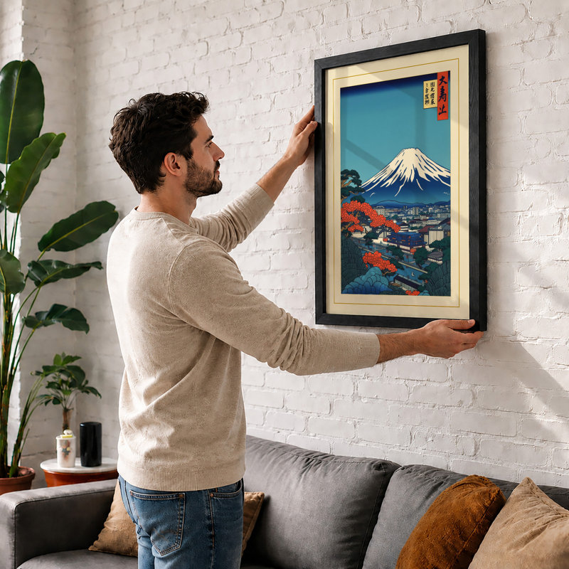 Mount Fuji At Distance Japandi - Print, Black, A4 - 29.7 x 21.0 cm