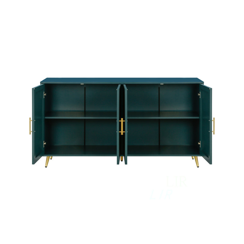 Meuble télé vintage en bois avec armoire de rangement, tablettes réglables et pieds dorés pour la vie moderne, meuble télé