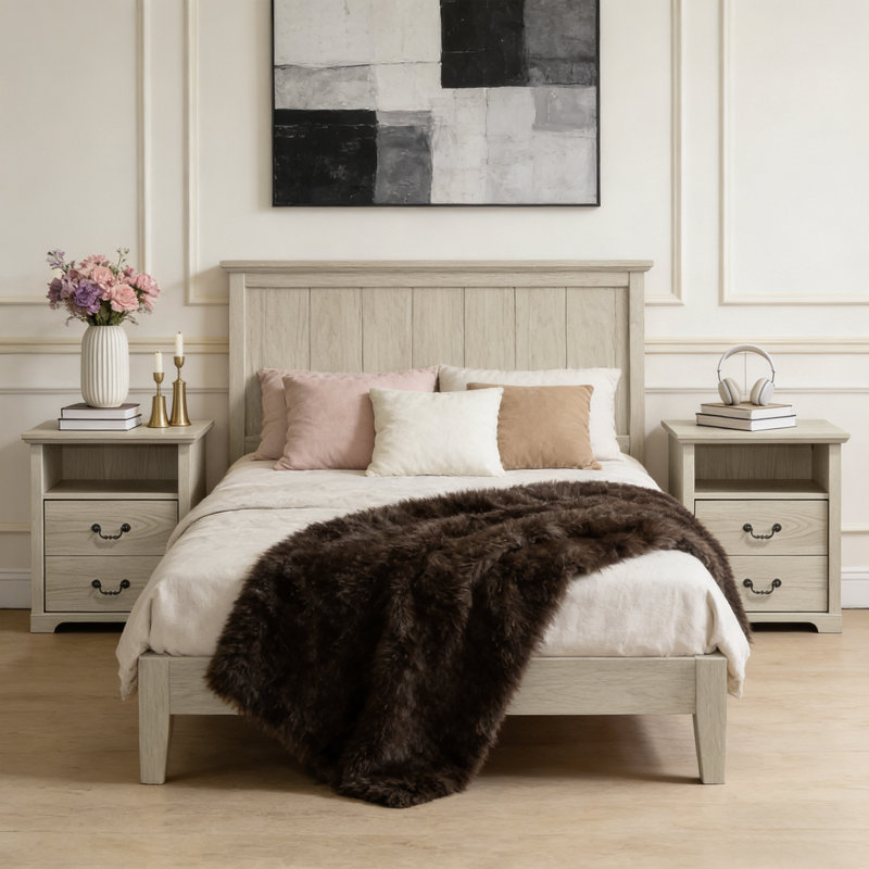 Rutland Set Of 2, Rustic Wood Rutlands With 2 Storage Drawers, Bedside Table With Open Shelf For Bedroom, Distressed Oak