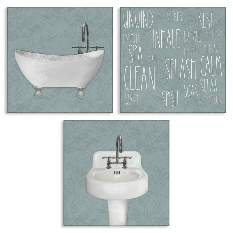 Simple Bubble Bath Typography 3pc Canvas Set, design by Matthew Piotrowicz