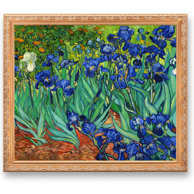 Irises by Vincent Van Gogh Solid Wooden Framed Size:40.5x34.5 inches,Image Size:36x30 inches,Golden Frame The World Classic Art Reproductions,Wall Art for Home Decor