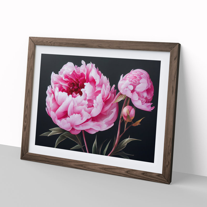 Adorable Peonies - Single Picture Frame Painting, Walnut Framed, 25cm H x 34cm W x 2cm D