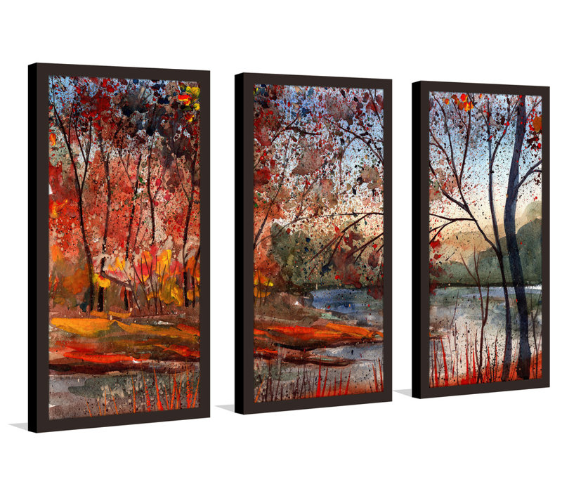 «Autumn Lake», ensemble de 3 reproductions de cadres photo, H 25,5 po x l 40,5 po x P 1 po