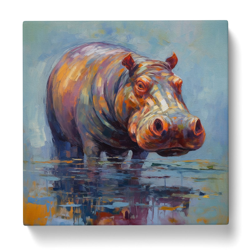 Hippo Post-Impressionism No.2 - Wrapped Canvas, 50cm H x 50cm W x 3cm D