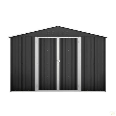 10X10 FT Large Outdoor Metal Storage Shed - Updated Heavy-Duty Frame & Lockable Double Doors, All-Weather Utility Garden Shed For Backyard, Lawn, Patio Tools & Equipment