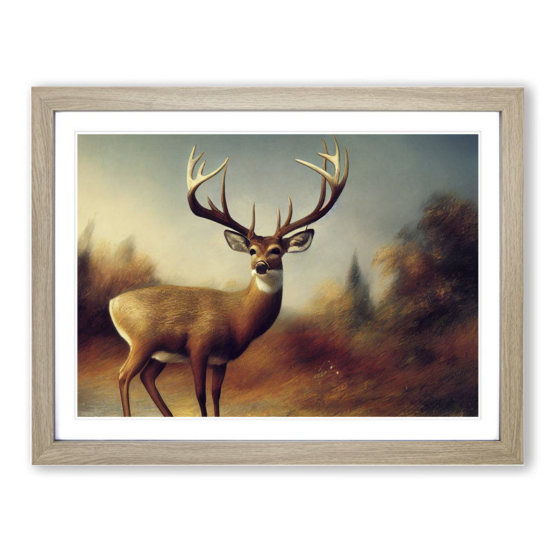 Stag Deer - Framed Print, Oak, 34cm H x 46cm W x 2cm D