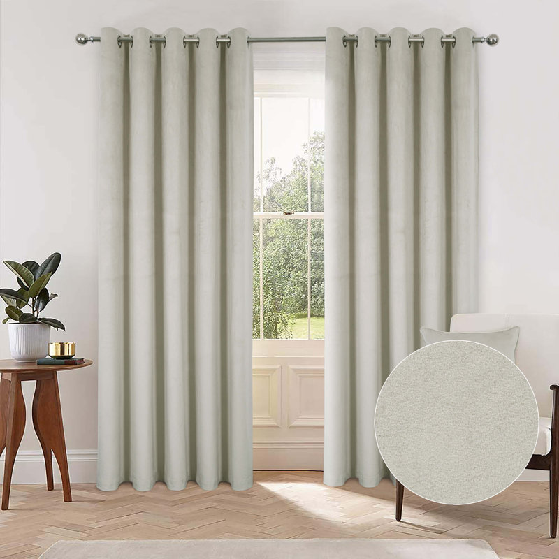 Latvina Eyelet Fully Lined Curtain, Natural, 114 W x 137 D cm