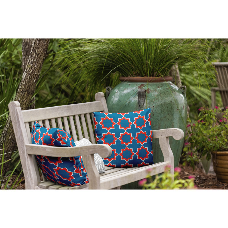 Housse et insert de coussin d'extérieur carré bohémien, Bleu, H 20 po x l 20 po
