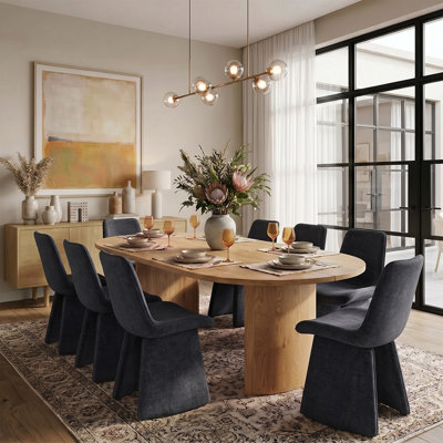 Ensemble de table de salle à manger 79 po pour 8 personnes, ensemble de salle à manger moderne en grain de bois avec chaises rembourrées