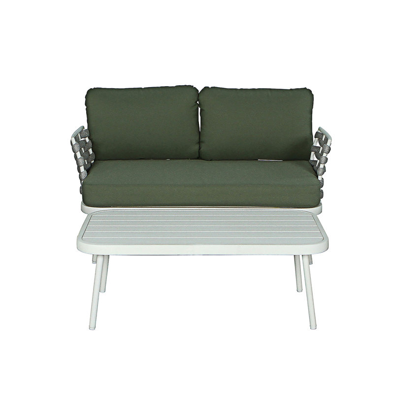 Steel Loveseat And Table Set, Off-White/Gray, Green