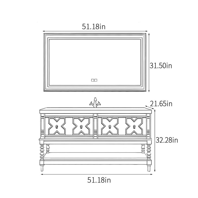 Armoire de salle de bain de style rétro et médiéval, H 32,28 po x l 51,18 po x P 21,65 po