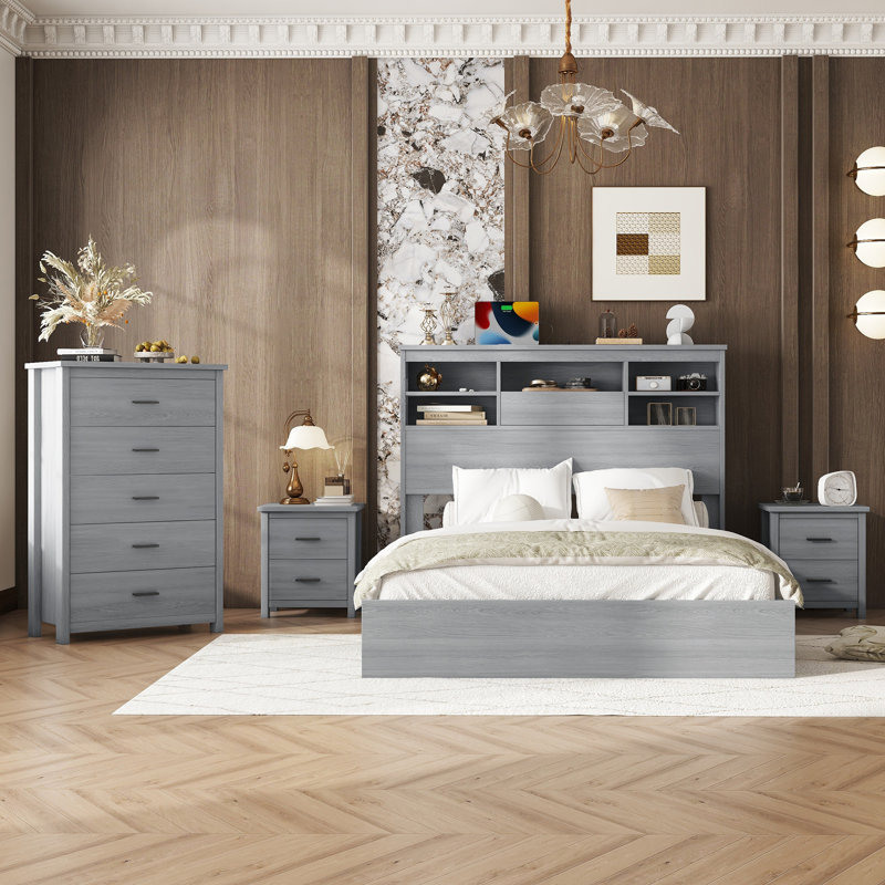 Rustic Charm Meets Everyday Function – 4-Piece Queen Bedroom Set In Light Gray