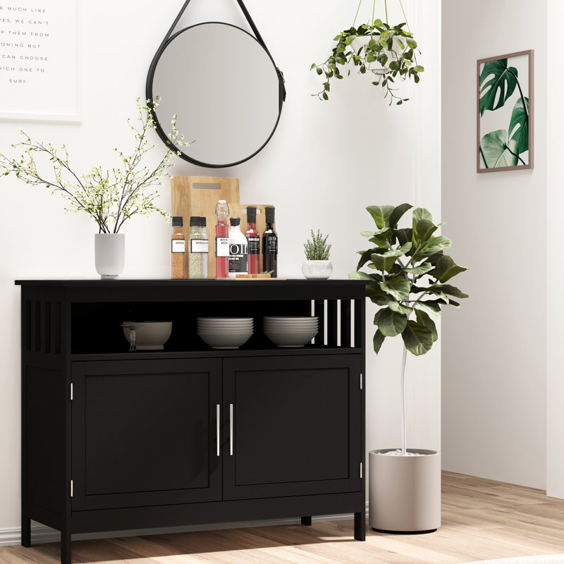 Buffet noir armoire multifonctionnelle avec espace ouvert et tablette moderne à 2 niveaux
