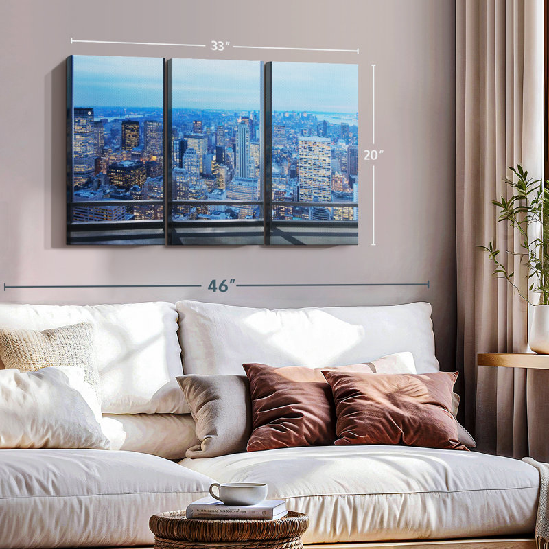 «NY Office Window View», 3 pièces, H 20 po x l 33 po
