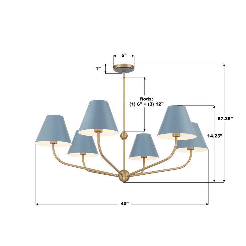 Lustre vibrant Augustina, H 14,25 po x l 40 po x P 40 po, Bleu / blanc, 6