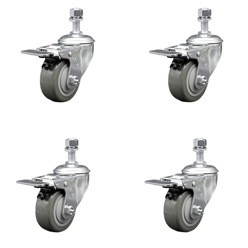 Ensemble de roulettes à tige pivotante en polyuréthane de 12 mm avec frein à verrouillage total