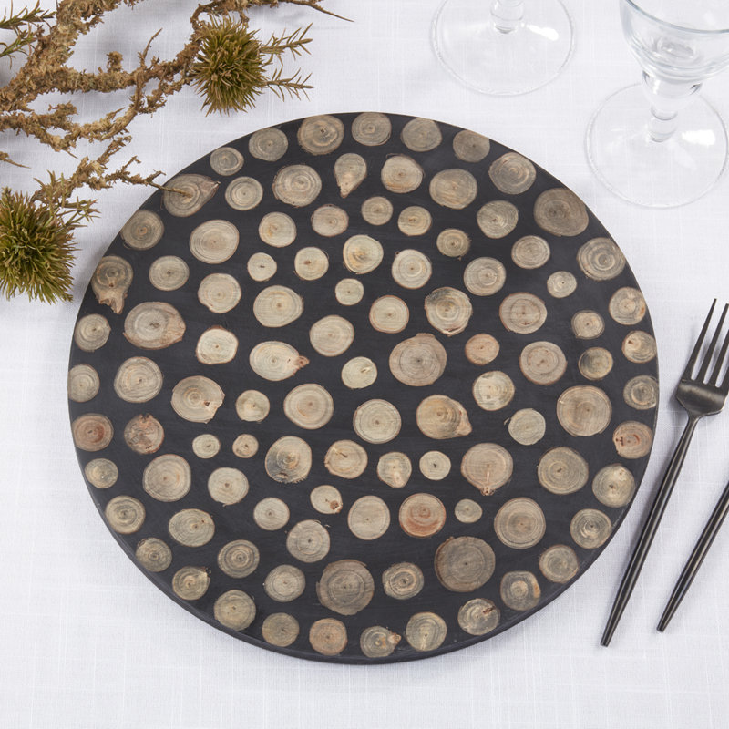 Ensemble de 4 assiettes de présentation en bois noir et résine noires 13 po