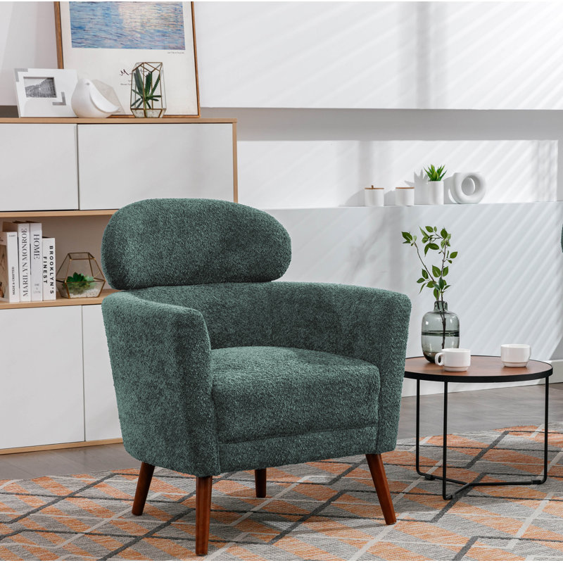 Arunjit Sherpa Fabric Accent Chair with Rubberwood Legs, Dark Cyan Sherpa